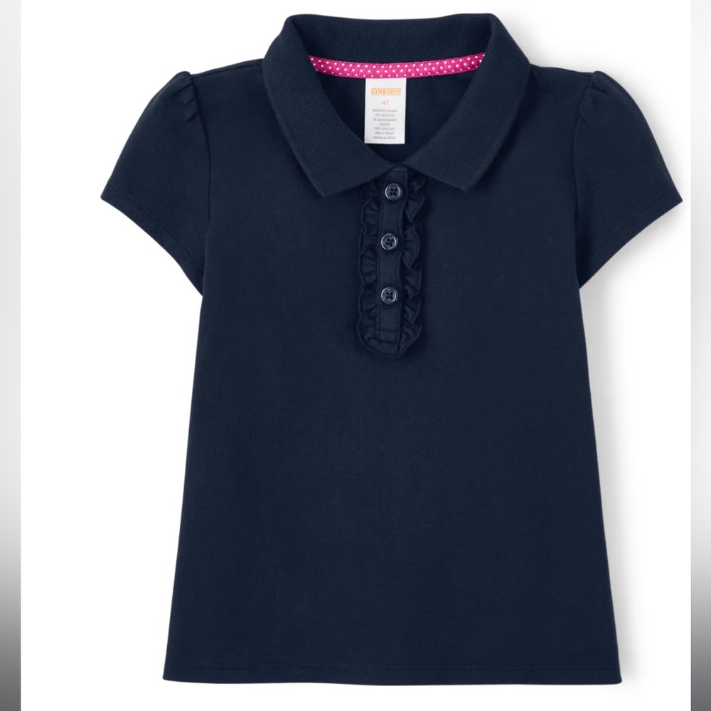 Gymboree Girls Stain-Resistant Ruffle Polo - Uniform - Blue Navy Size 10